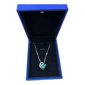 Silver & Emerald Green May Birthstone Heart Pendant Necklace w/ Lighted Gift Box